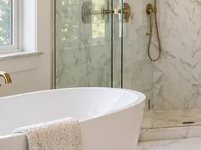 Residential bathroom tile surround and finished shower area