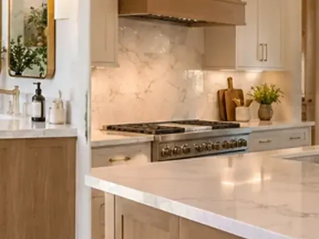 Wall and base cabinetry in a remodeled residential kitchen