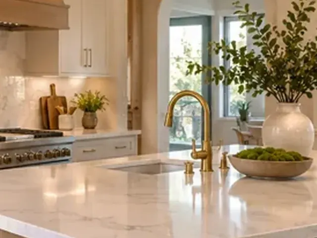 Refinished cabinet doors and cabinetry in a remodeled kitchen